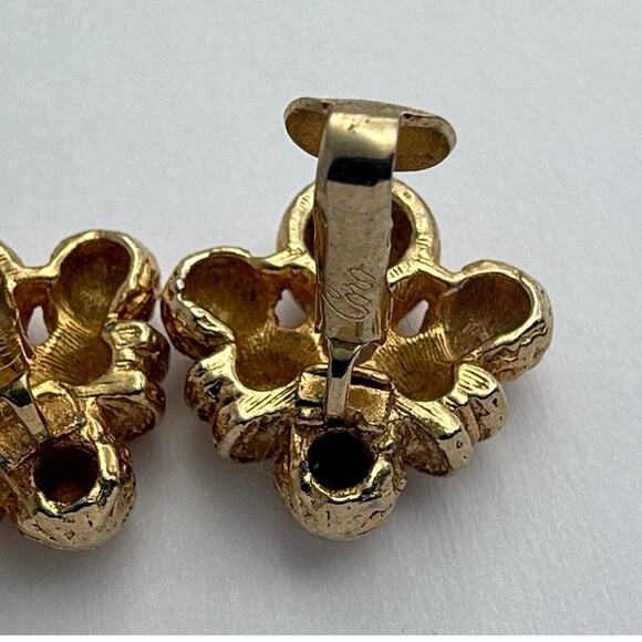 Vintage 1950s CORO Signed Gold Tone Textured Knot Clip-On Earrings - Picture 7 of 8